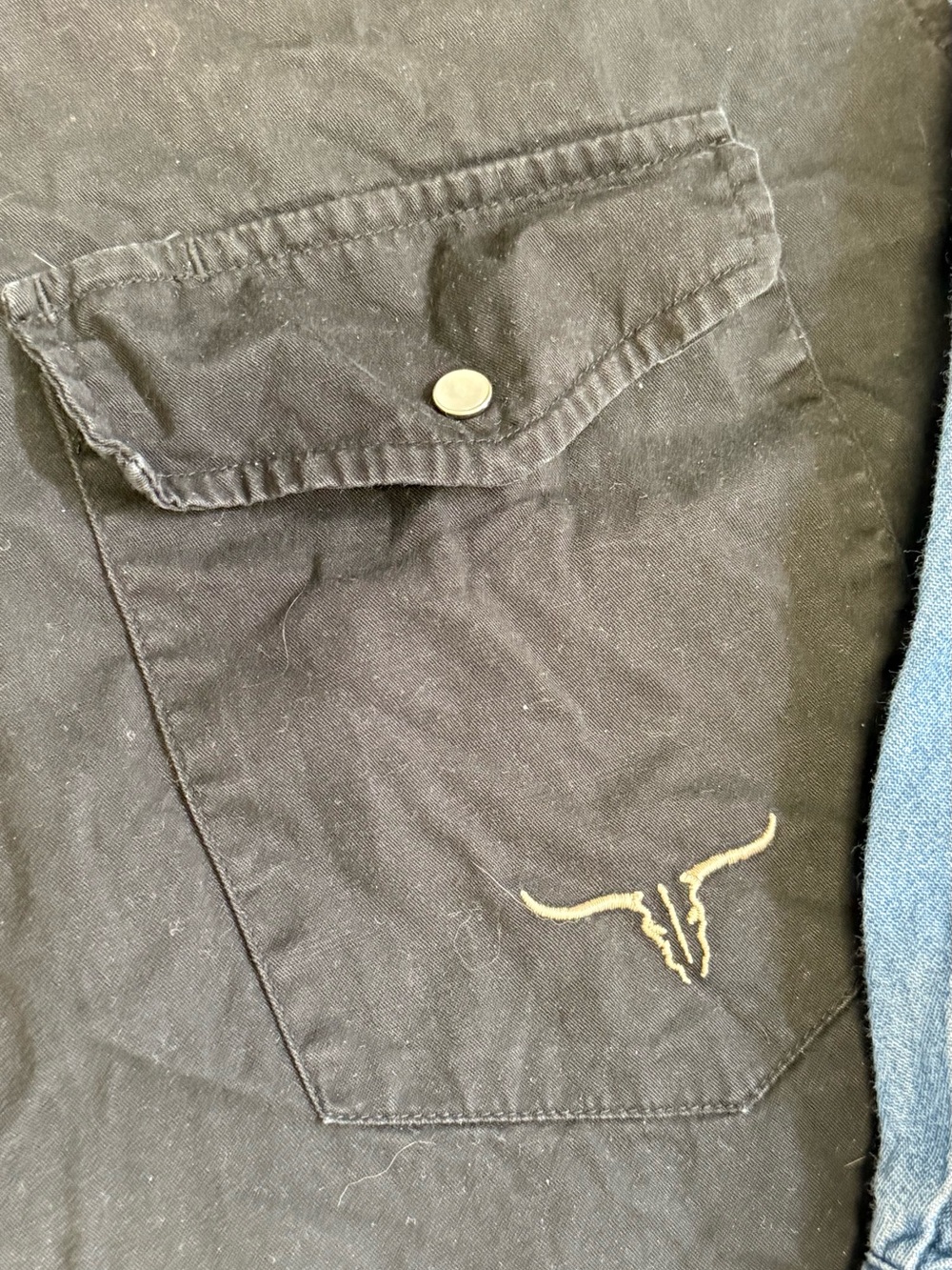 Vintage Cumberland Outfitter Denim & Black Aztec Western Steer Roping Shirt XXL - Picture 7 of 8